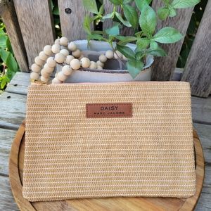 Marc Jacobs Daisy Rattan Zippered Make Up Bag Pochette Pouch Clutch tan